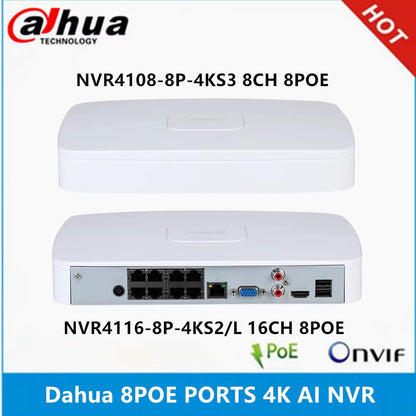 NVR4108-8P-4KS3 8CH with 8 POE 4K Network MINI NVR Recorder Max Support 12MP Resolution IP Camera SMD plus EPTZ Function