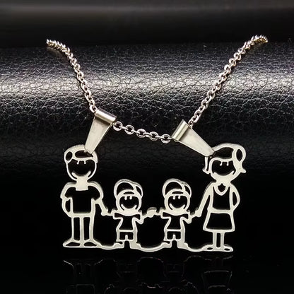 Stainless Steel Necklace Mama Family Necklaces Silver Color Love Boy Girl Pendant Jewelry Women Christmas Gift 355