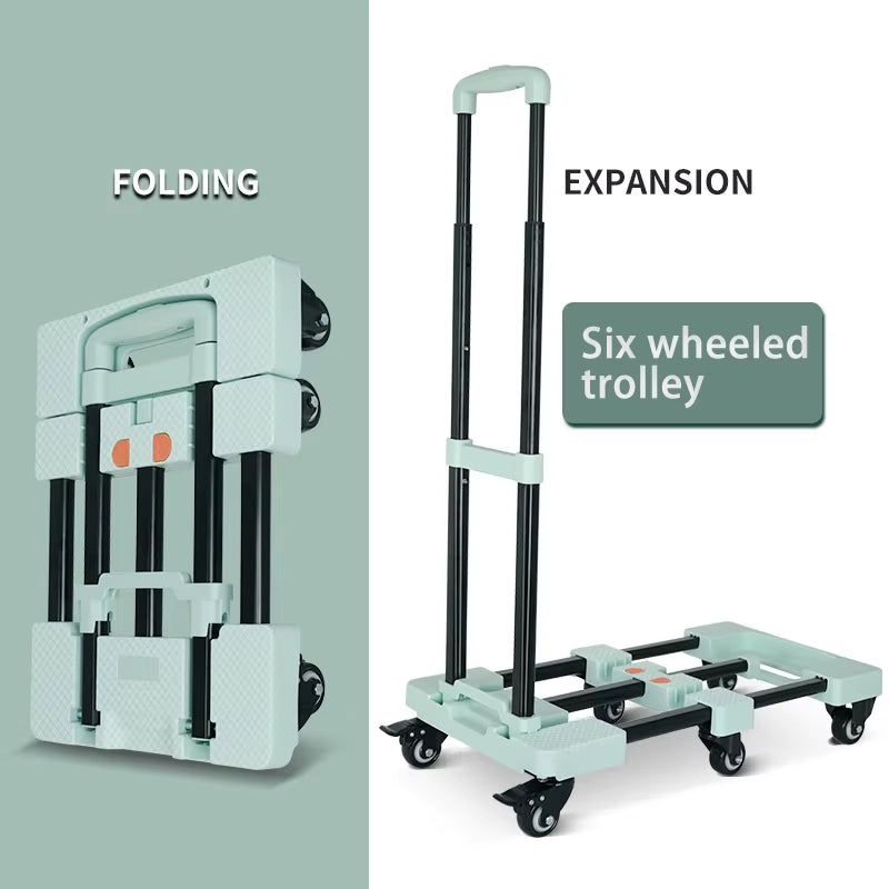 Trolley with Brakes Cargo Trolley Car Home Portable Trolley Foldable Outdoor Small Trailer Six Wheels