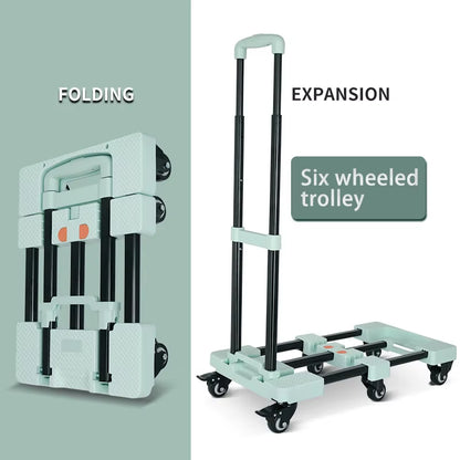 Trolley with Brakes Cargo Trolley Car Home Portable Trolley Foldable Outdoor Small Trailer Six Wheels