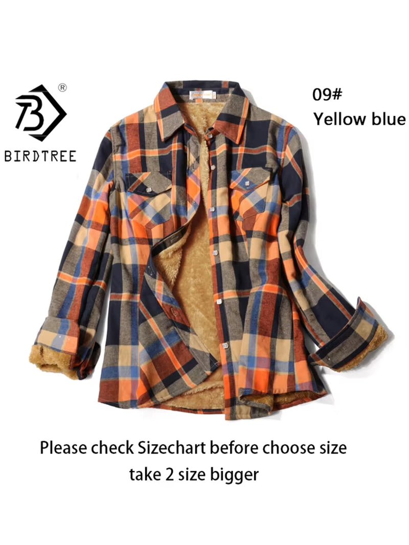 Velvet Thick Warm Women'S Plaid Shirt Female Long Sleeve Tops M-5XL Winter Fleece Casual Check Blouse Autumn Clothes T77710A