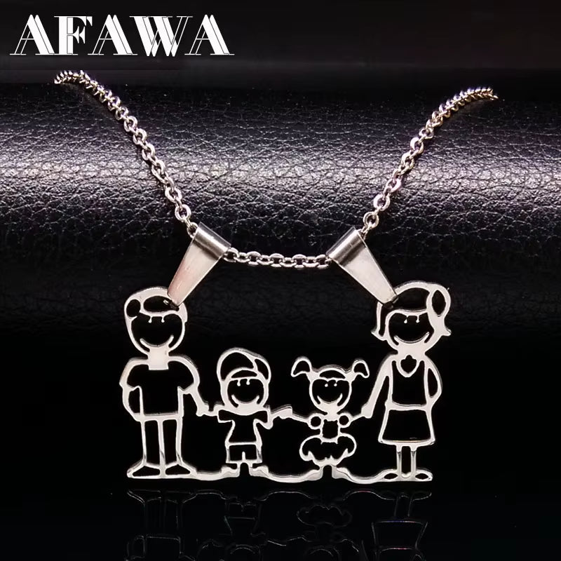Stainless Steel Necklace Mama Family Necklaces Silver Color Love Boy Girl Pendant Jewelry Women Christmas Gift 355