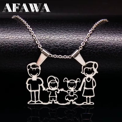 Stainless Steel Necklace Mama Family Necklaces Silver Color Love Boy Girl Pendant Jewelry Women Christmas Gift 355