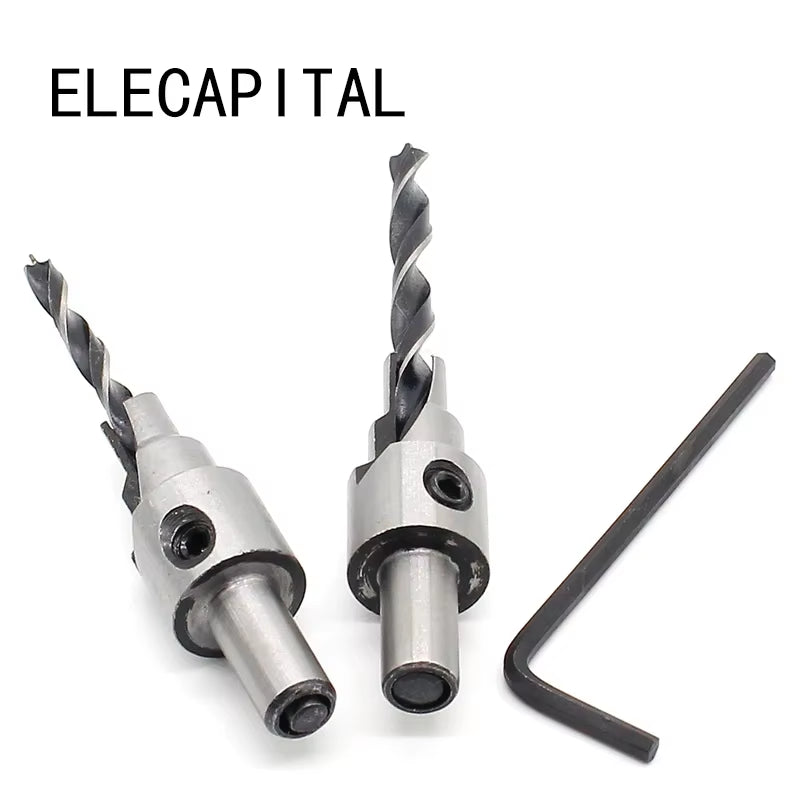2Pc Countersink Drilling 3 Steps Pilot Drill Bits Set Reamer Screw Wood Window Hinge Hole Saw Chamfer 4 6 5 7Mm Steps 8Mm Shank
