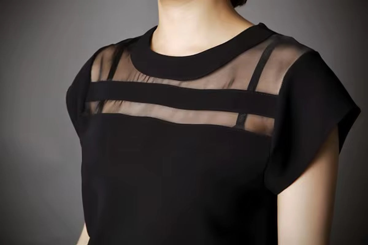 New Ladies Black Tulle Sheer Blouses Shirts Women'S Tops Chiffon Blouse Short Hollow Out Blusas Femininas Summer