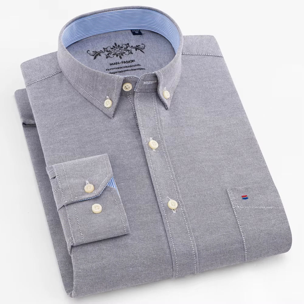 Men'S Long Sleeve Oxford Plaid Striped Work Casual Shirt with Pocket, Spring Autumn Cotton Blend Regular-Fit Button-Down Shirts