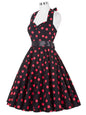 Polka Dot Dress Women Vintage Swing Halter Belt 50S 60S Rockabilly Prom Party Dresses Retro Feminino Vestidos