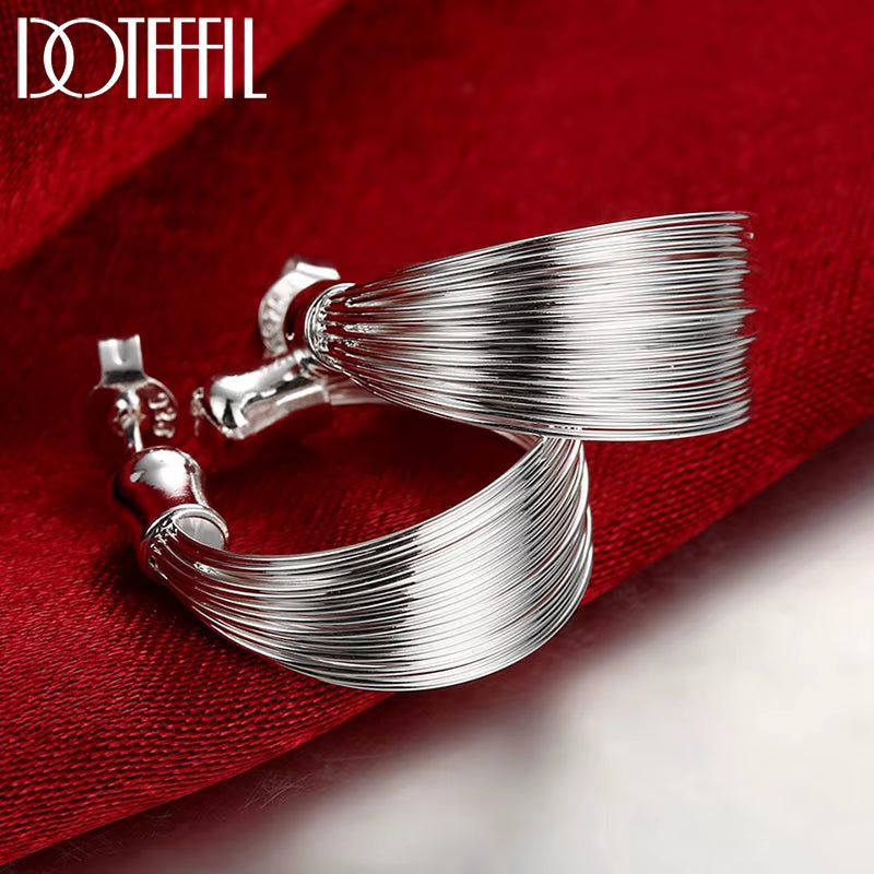 925 Sterling Silver Smooth Multi-Line Stud Earrings for Woman Wedding Engagement Fashion Party Charm Jewelry