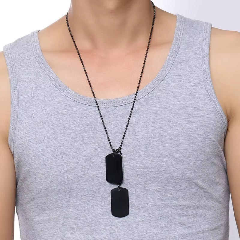 Stainless Steel Double Dog Tag Necklace for Men High Polished Pendant ID Men Jewelry 24" Chain Necklace