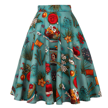Women'S Runway Cotton Retro Vintage Skirt Black Faldas High Waist a Line Rockabilly Jupe 50S Swing Umbrella Skirts Pin up Skater