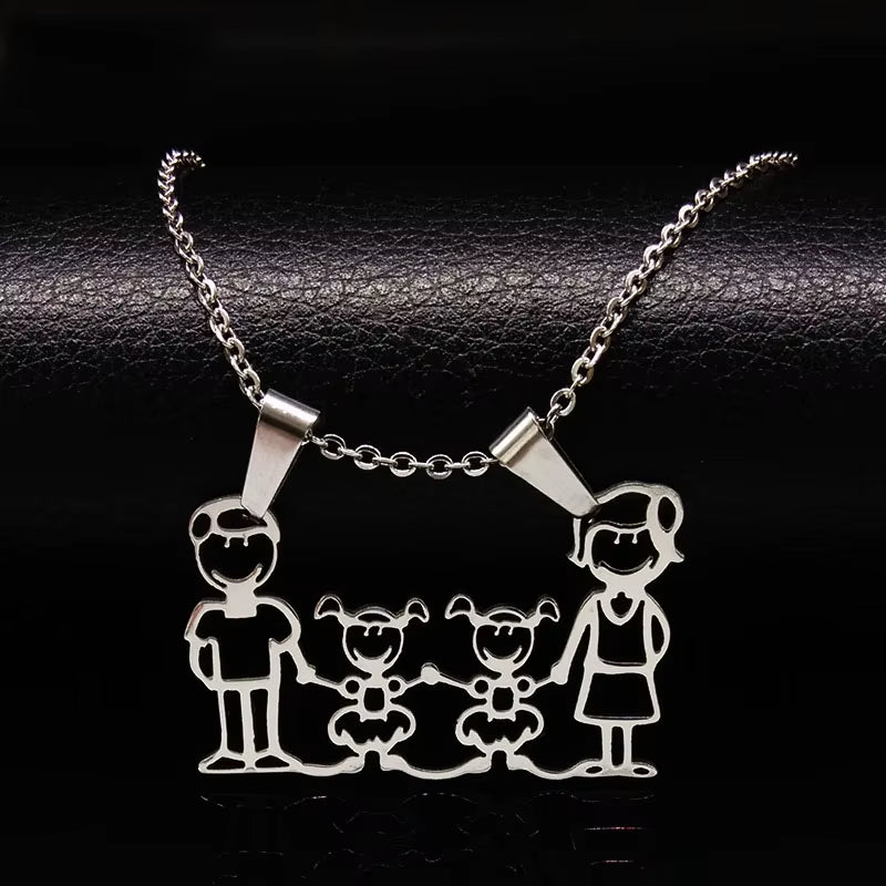 Stainless Steel Necklace Mama Family Necklaces Silver Color Love Boy Girl Pendant Jewelry Women Christmas Gift 355