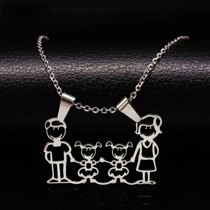 Stainless Steel Necklace Mama Family Necklaces Silver Color Love Boy Girl Pendant Jewelry Women Christmas Gift 355