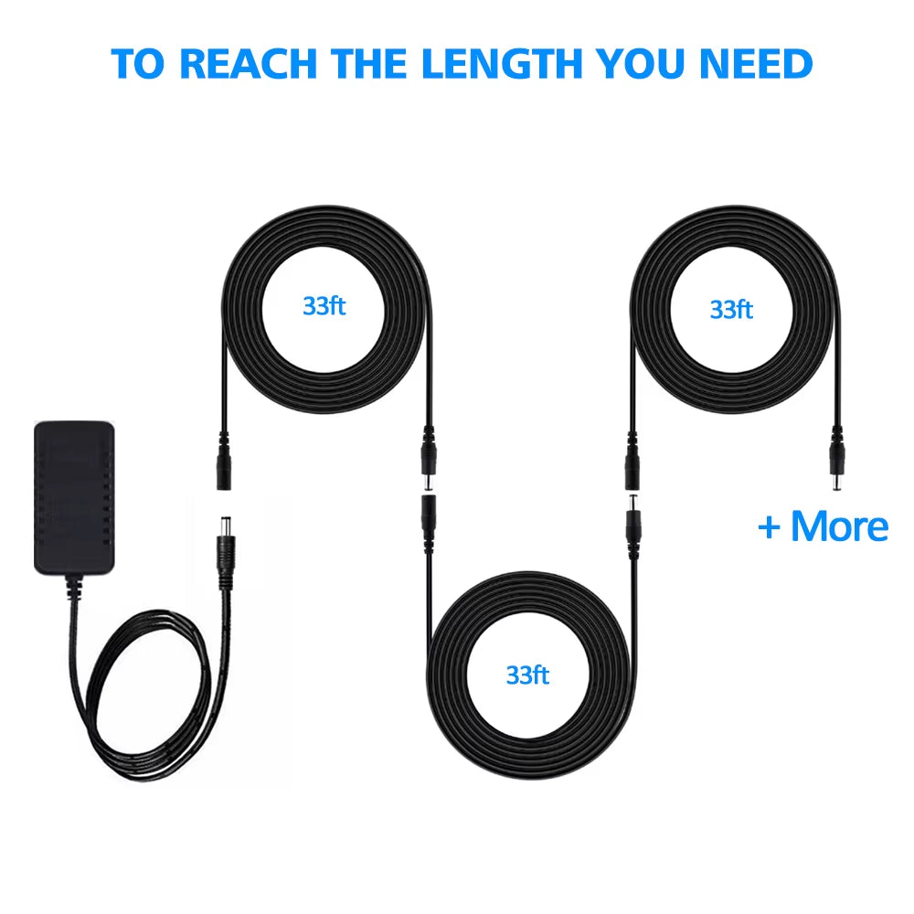 2M 6.56FT/ 5M 16.5FT / 10M 33FT DC Extension 5.5X2.1Mm Power Cord Cable Extender for CCTV Security Camera 12 Volt Extension Cord