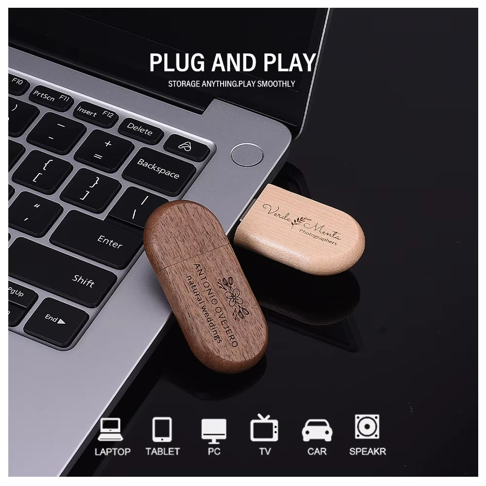 1PCS Free LOGO Wooden + Box USB 2.0 Pen Drive 4GB 16GB 32GB 64GB Flash Drive Memory Stick Wedding Photography Gift U Disk