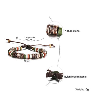Holiday Natural Stone Beaded Bracelets for Men Women Adjustable Length Multi Color Beads Casual Male Jewelry Rope Pulseira