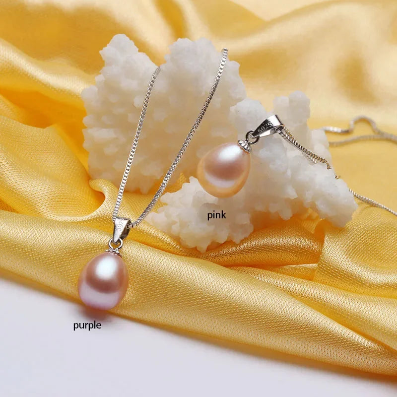 Natural Freshwater Pearl Pendant Necklace Women Simple Fashion 925Sterling Silver High Jewelry Gift for Mother Hot Sale