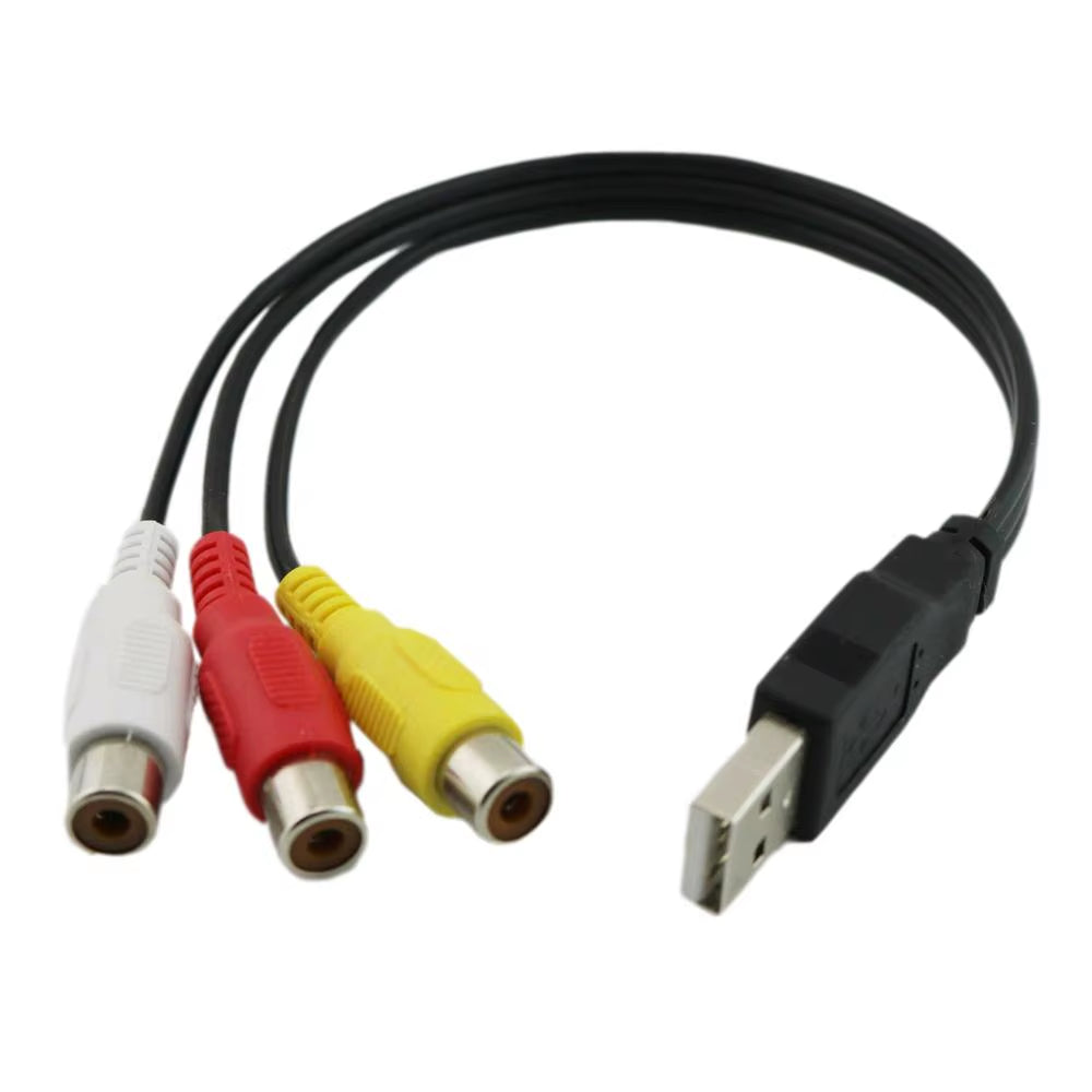 1Pc USB Male Plug to 3 RCA Female Adapter Audio Converter Video AV A/V Cable USB to RCA Cable for HDTV TV Television Wire Cord