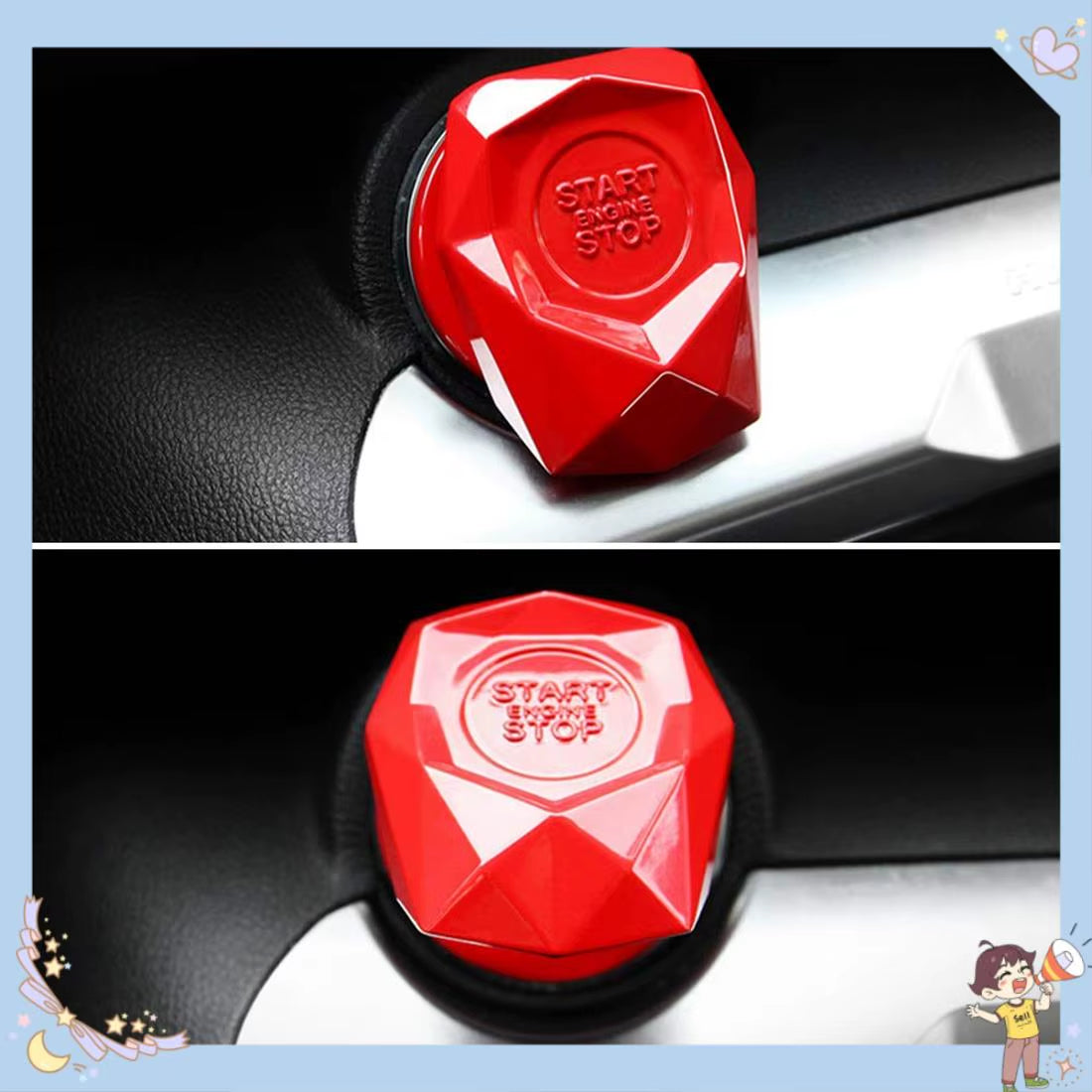 Abfg-Car Engine Start Stop Button Cover Trim Push Button Switch Interior Accessories Car Decorative Start Stop Button Caps