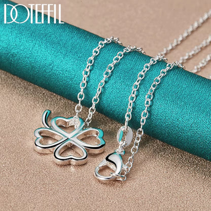 925 Sterling Silver Four-Leafed Clover Chian Necklace Bracelet Earring Set for Woman Wedding Engagement Fashion Jewelry