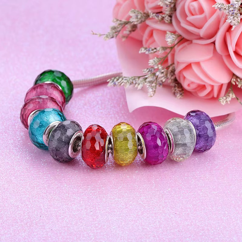 New European Colorful Lampwork Glass Bead Murano Plastic Aolly Charm Fit Pan Brand Bracelet Bangle Women DIY Jewelry Dropship