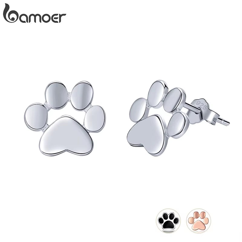 925 Sterling Silver Animal Paw Dog Cat Footprints Stud Earrings for Women Valentine'S Day Gift SCE407
