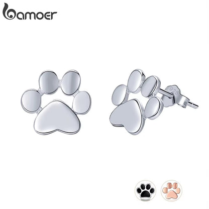 925 Sterling Silver Animal Paw Dog Cat Footprints Stud Earrings for Women Valentine'S Day Gift SCE407