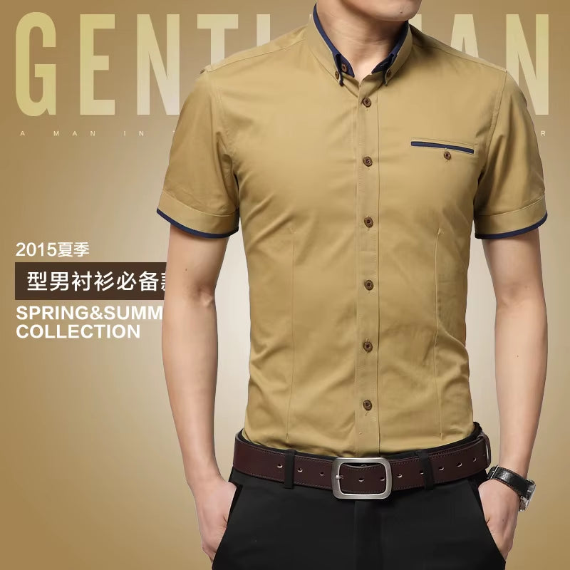 2025 New Arrival Brand Men'S Summer Business Shirt Short Sleeves Turn-Down Collar Tuxedo Shirt Shirt Men Shirts Big Size 5XL