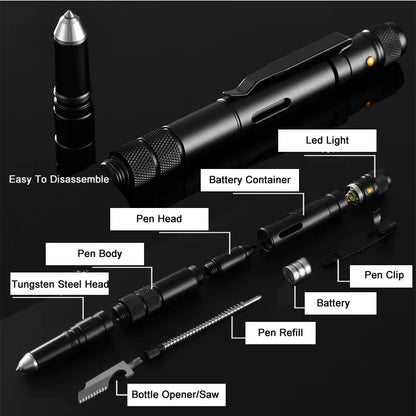4-In-1 Portable Tactical Pen Flashlight Bottle Opener Emergency Glass Breaker Outdoor Self Defense EDC Pen Tool Gift Box