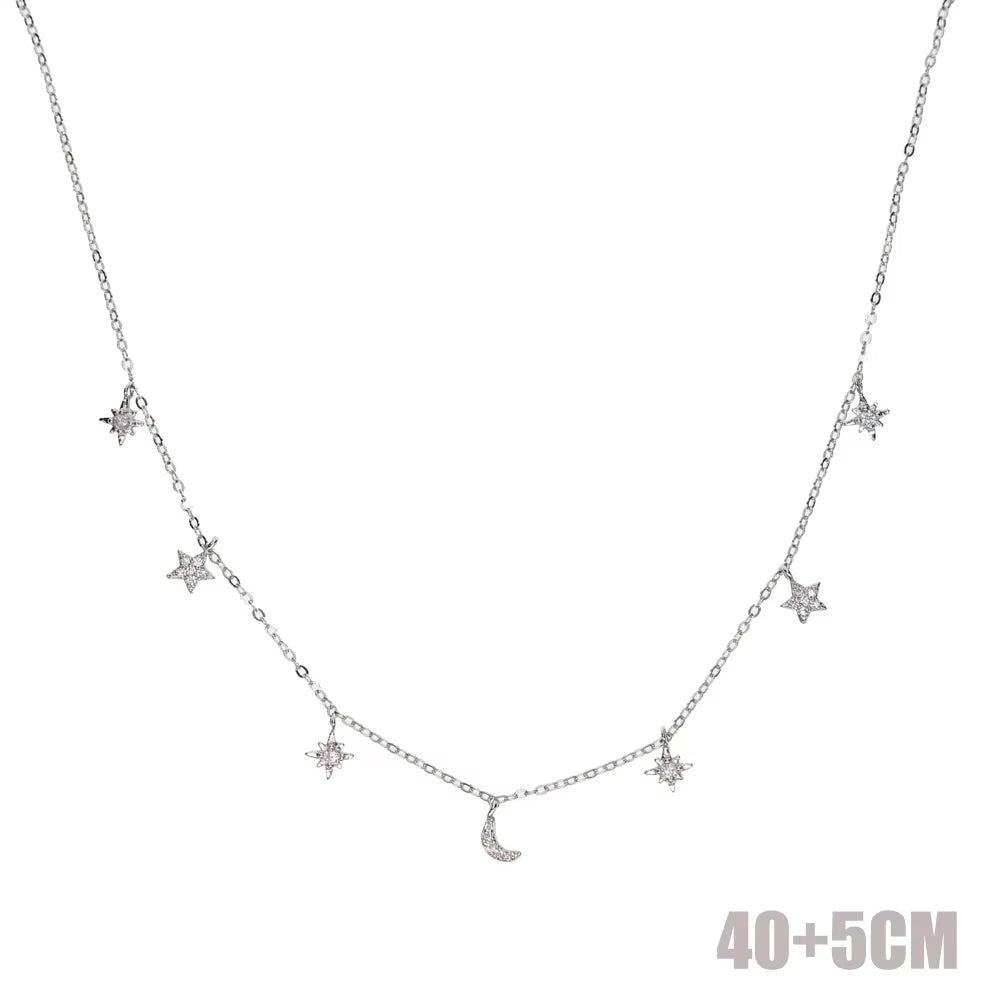 925 Sterling Silver Clear CZ Station Multi Charm Choker Fashion Delicate Dainty Disco Dots Drip Drop Pendant Necklace for Women