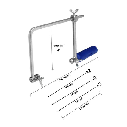 4" Adjustable Frame Saw Bow U-Shape Coping Jig Saw for Woodworking Craft DIY Hand Tools with 6Pcs Spiral Saw Blades