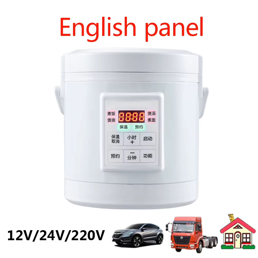 1.6L Electric Rice Cooker 12V 24V Cars/Trucks Soup Pot Multicooker Porridge Cooking Machine Food Steamer Heater Lunch Box Warmer