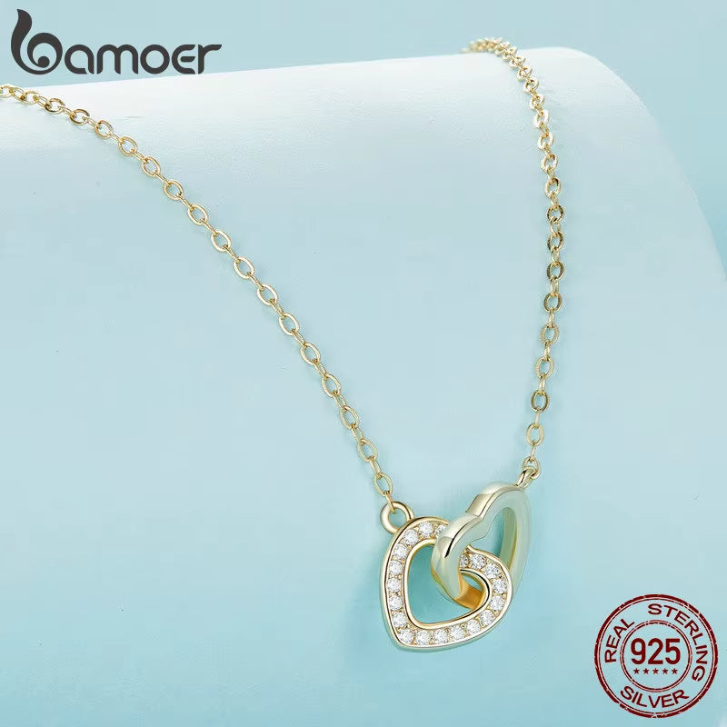 925 Sterling Silver Connected Heart Pendant Necklace for Girlfriend Valentine'S Day Gift Fine Jewelry SCN181
