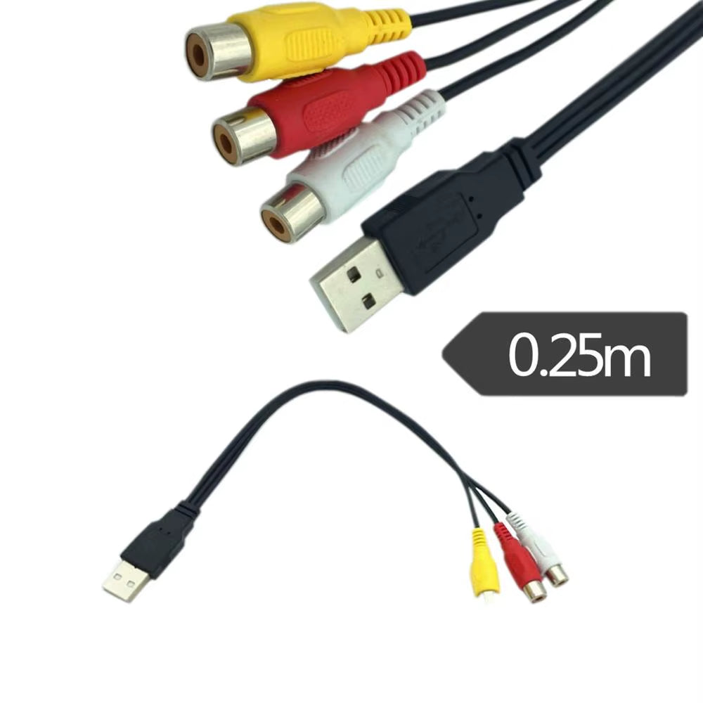 1Pc USB Male Plug to 3 RCA Female Adapter Audio Converter Video AV A/V Cable USB to RCA Cable for HDTV TV Television Wire Cord