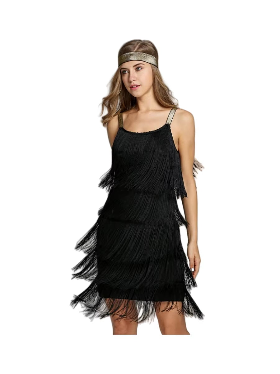 Vintage Vestidos 1920S Flapper Girl Fancy Dress Great Gatsby Dress Costumes Slash Neck Strappy Fringe Swing Party Dress Women