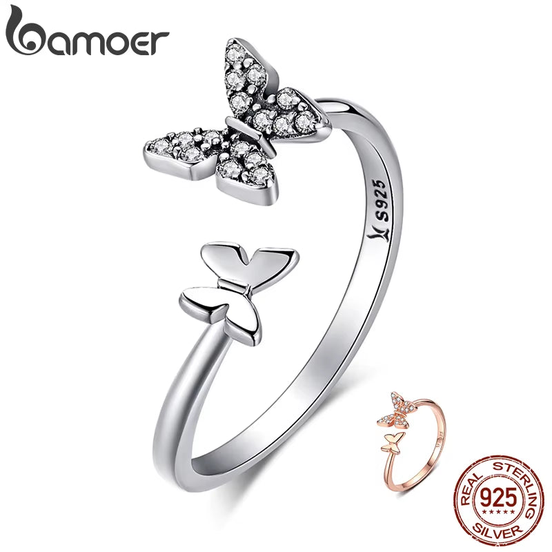 Hot Sale 925 Sterling Silver Dazzling CZ Butterfly Open Finger Ring for Women Fashion Sterling Silver Jewelry Gift SCR087