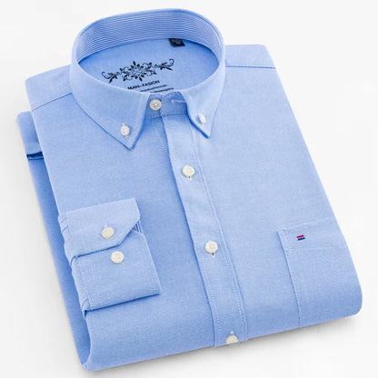 Men'S Long Sleeve Oxford Plaid Striped Work Casual Shirt with Pocket, Spring Autumn Cotton Blend Regular-Fit Button-Down Shirts