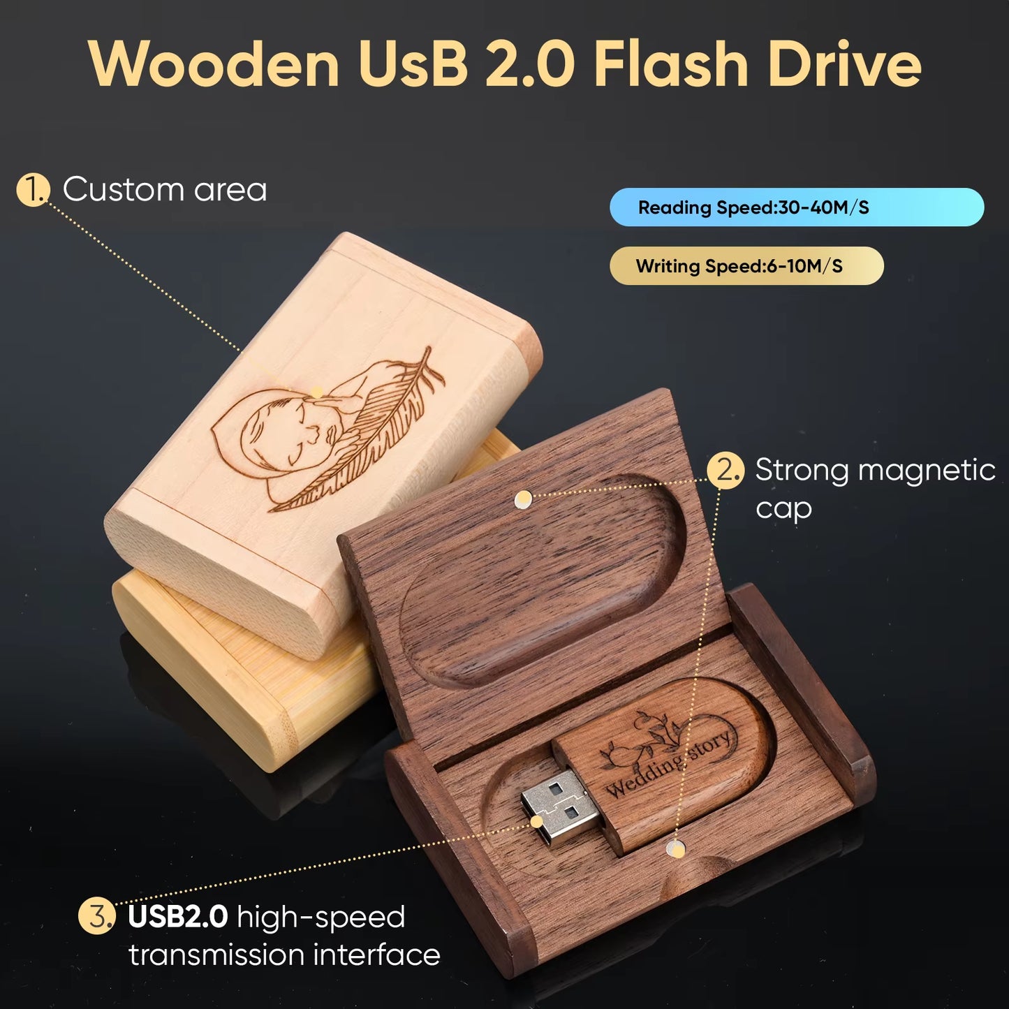 USB Flash Drive 2.0 128GB Memory Stick Wooden/Bamboo Free Logo Pendrive 4GB 8GB 16GB 32GB 64GB Pen Drive Wedding Gifts