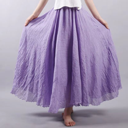 Women'S Elegant High Waist Linen Maxi Skirt 2023 Summer Ladies Casual Elastic Waist 2 Layers Skirts Saia Feminina 20 Colors SK53