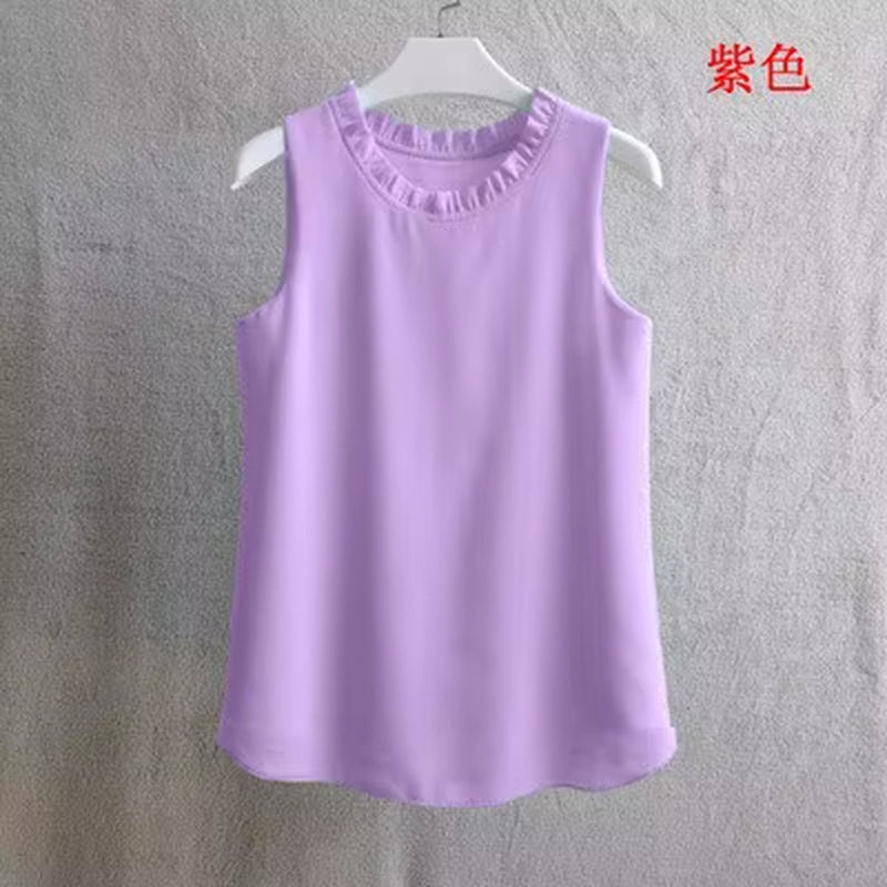 21 Colors Solid Ruffle Chiffon Blouse Women 2025 Summer Fashion Vest Blusas Casual Loose Sleeveless Ladies Tops Shirt
