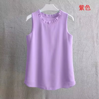 21 Colors Solid Ruffle Chiffon Blouse Women 2025 Summer Fashion Vest Blusas Casual Loose Sleeveless Ladies Tops Shirt