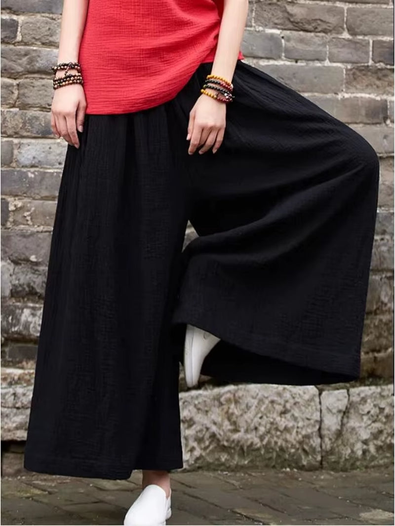2025 Spring Fashion Cotton Wide Leg Pants plus Size Female Loose Casual Cotton Linen Pants Trouser Autunm Vintage Long Pants