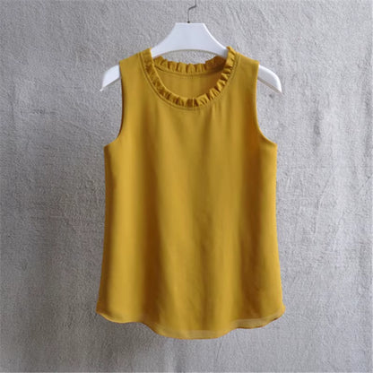 21 Colors Solid Ruffle Chiffon Blouse Women 2025 Summer Fashion Vest Blusas Casual Loose Sleeveless Ladies Tops Shirt