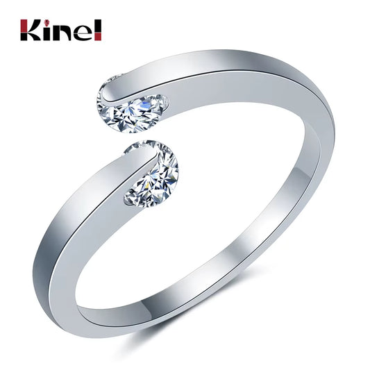 Hot 585 Rose Gold 0.25Ct Rings Double round Natural Zircon Stone Wedding Ring for Women Fashion Fine Jewelry Girls