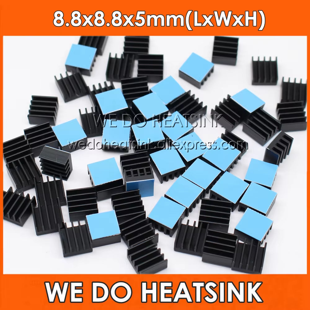 10Pcs 8.8X8.8X5Mm Small Tiny Silver / Black Heatsink Aluminum Heat Sink Radiator Cooler with Tape Applied