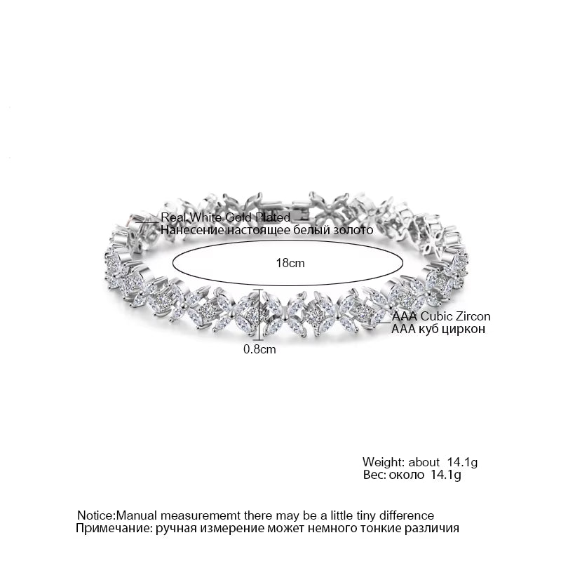 Classic White Marquise Cut Cubic Zircon Chain & Link Bracelets Bangles Flower Bridal Wedding Jewelry for Women BP094