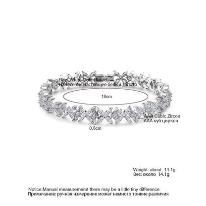 Classic White Marquise Cut Cubic Zircon Chain & Link Bracelets Bangles Flower Bridal Wedding Jewelry for Women BP094