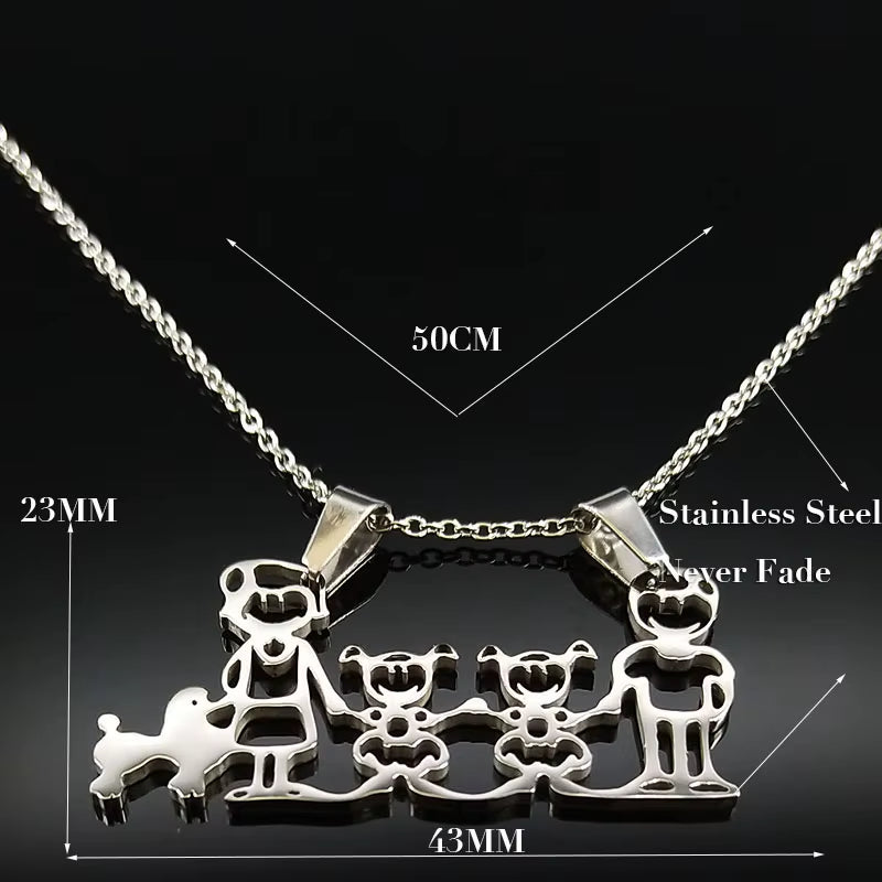 Stainless Steel Necklace Mama Family Necklaces Silver Color Love Boy Girl Pendant Jewelry Women Christmas Gift 355