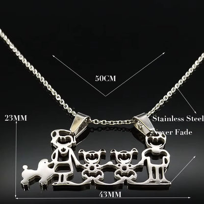 Stainless Steel Necklace Mama Family Necklaces Silver Color Love Boy Girl Pendant Jewelry Women Christmas Gift 355