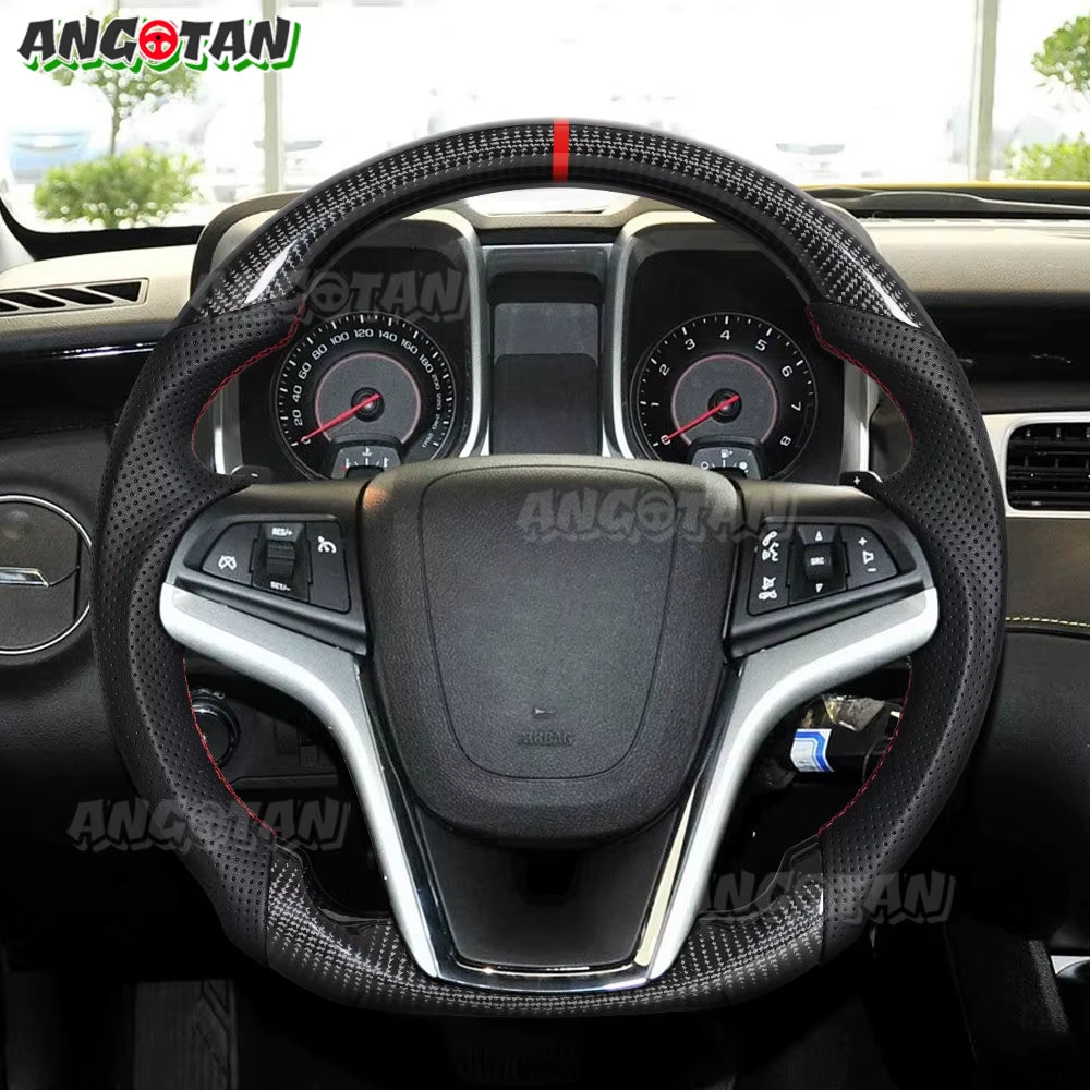 Car Steering Wheel Fit for Chevrolet Camaro 2012 2013 2014 2015 Customized Carbon Fiber Steering Wheel Perforated Leather