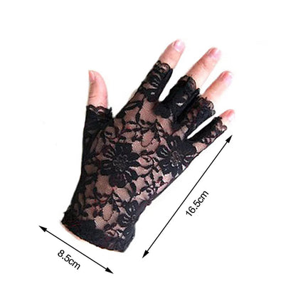 Womens Sexy Dressy Lace Gloves Sunscreen Short Gloves Fingerless Lace Driving Gloves Spring and Summer Mittens Accessories